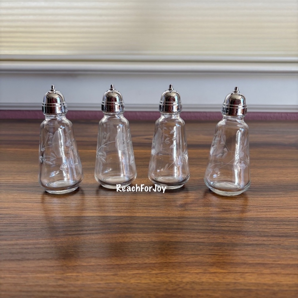 Princess House Heritage Crystal Etched Floral Salt And Pepper Shakers Set Of 4